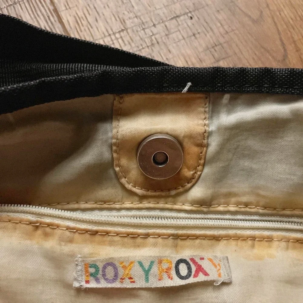 Roxy Tote Bag Womens OS Black Plaid Beachy Surf Canvas Cargo Pockets
